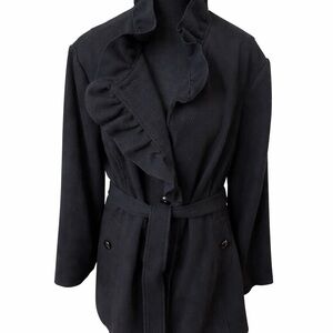 American Rag Cie Black Ruffle Front Belted Jacket Coat 3X Plus